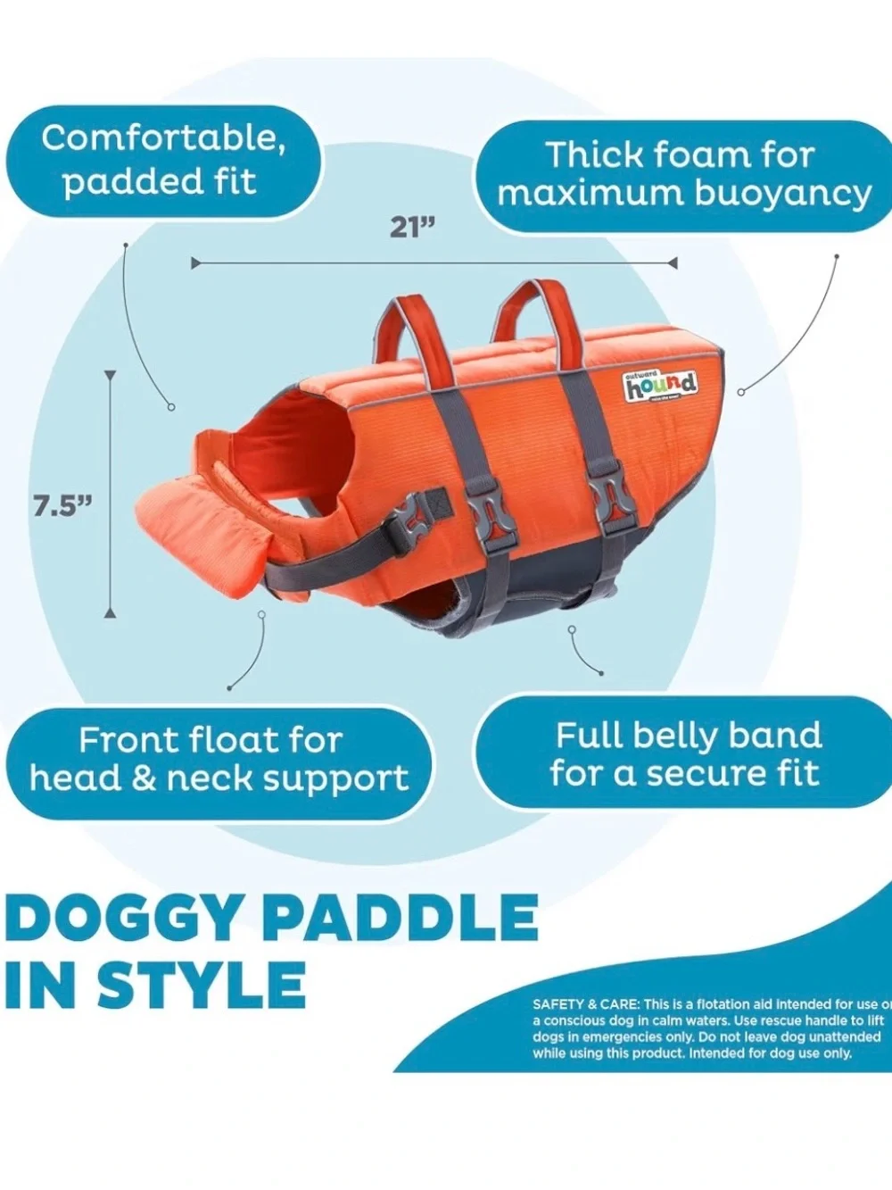 Outward Hound High-Visibility Orange & Gray Dog Life Jacket with Grab Handle